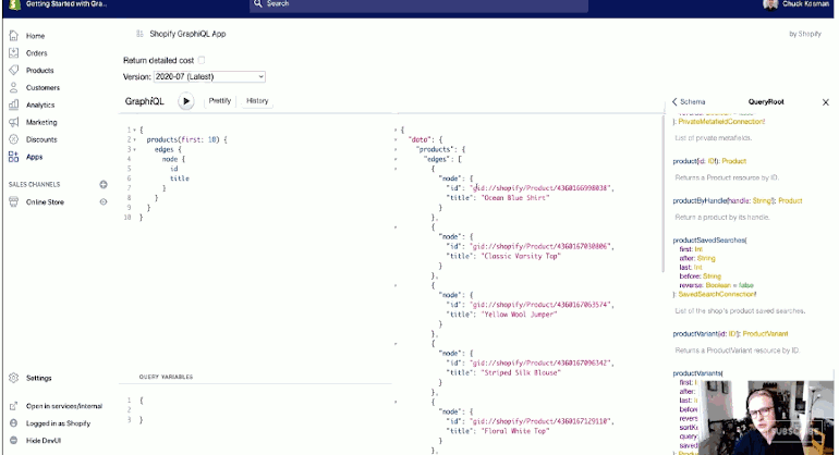 getting started with graphql: querying for products to retrieve all the data 