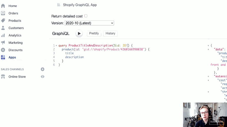 graphql operation names and variables: gif of speaker defining a variable
