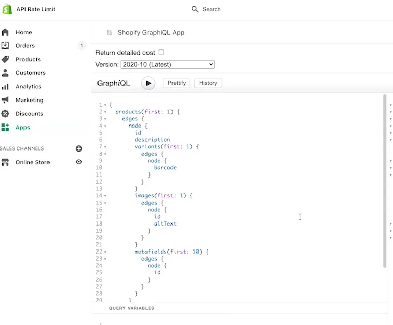 Graphql rate limits: screenshot taken from YouTube video 