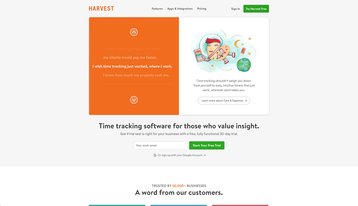 harvest time tracking app