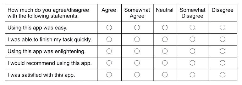 in-app survey: multi question grid survey