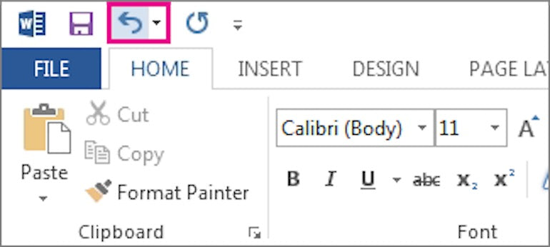 interaction design: Screenshot of the undo, redo, and repeat functions in microsoft word.