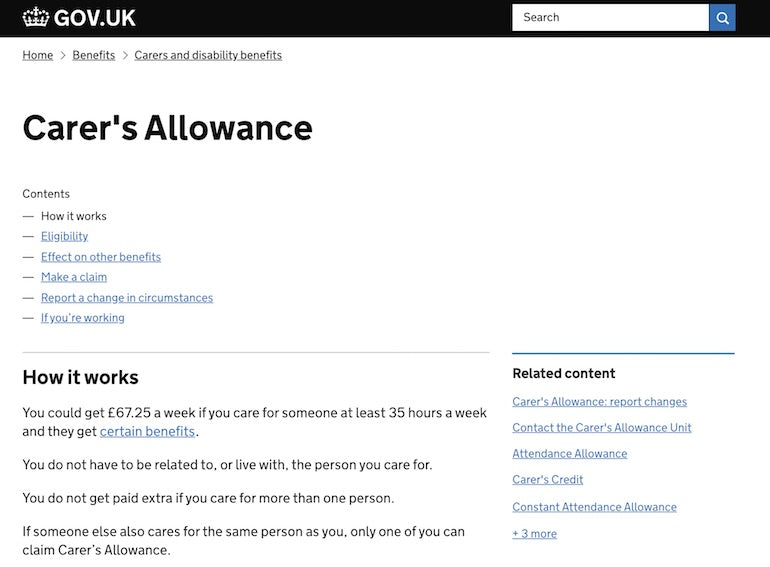 internationalization: UK information site for carer's allowance