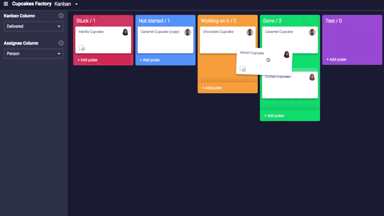 kanban board: in Monday.com