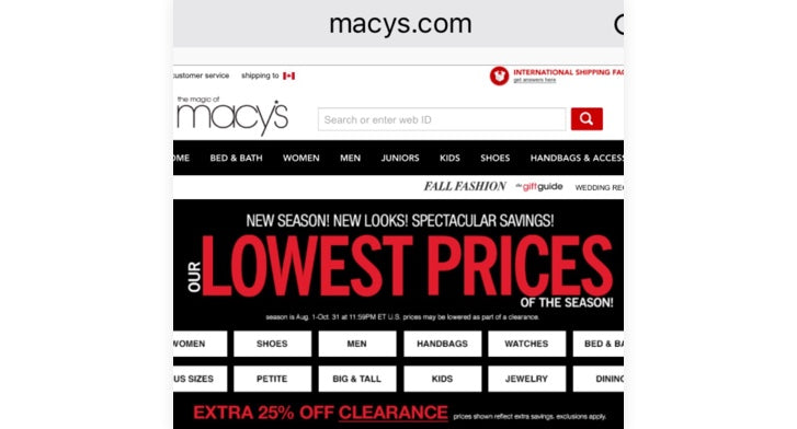 Color contrast in mobile ecommerce design: Macy's