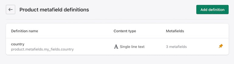 image of the product metafields definitions