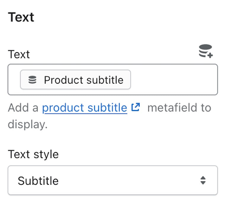 image displaying the text metafield with the subtitle option chosen