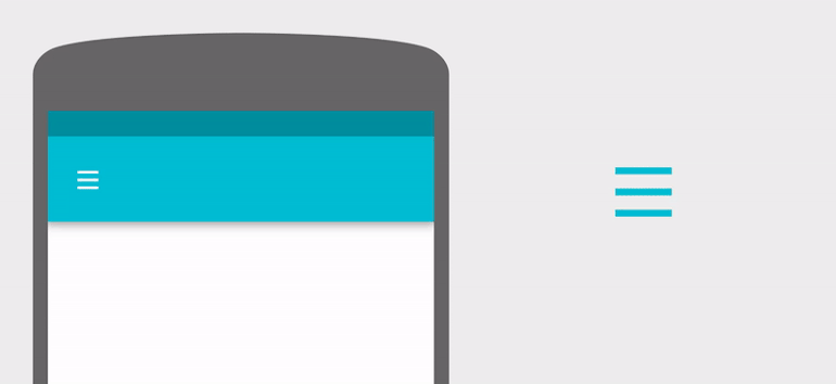 mobile app animation: hamburger menu transition to a back icon