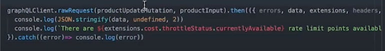 Optimize rate limit: Screenshot of the YouTube tutorial showing how to add a catch clause at the bottom of our raw request because the user is expecting an error, and the user would want to log that error.