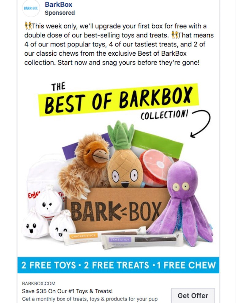 paid social: barbox as with a image of items that come in the box