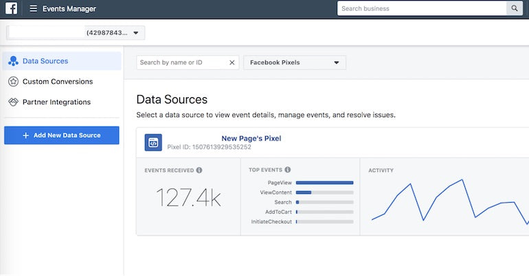 paid social: facebook pixel events manager displaying a graph of data