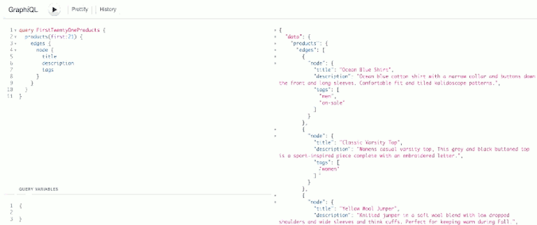 query argument graphql: gif taken from video of the simple query with on-sale tag