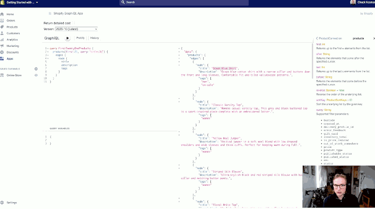 query argument graphql: gif taken from video of running the query