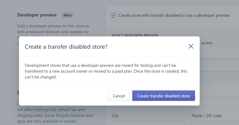 Screenshot of the transfer disabled confirmation pop-up