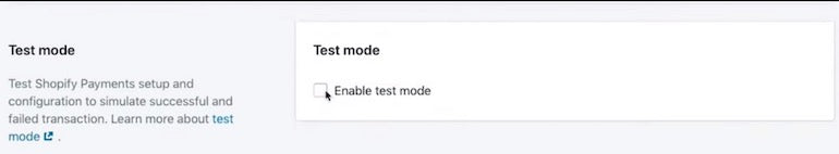 Screenshot of enabling test mode check box