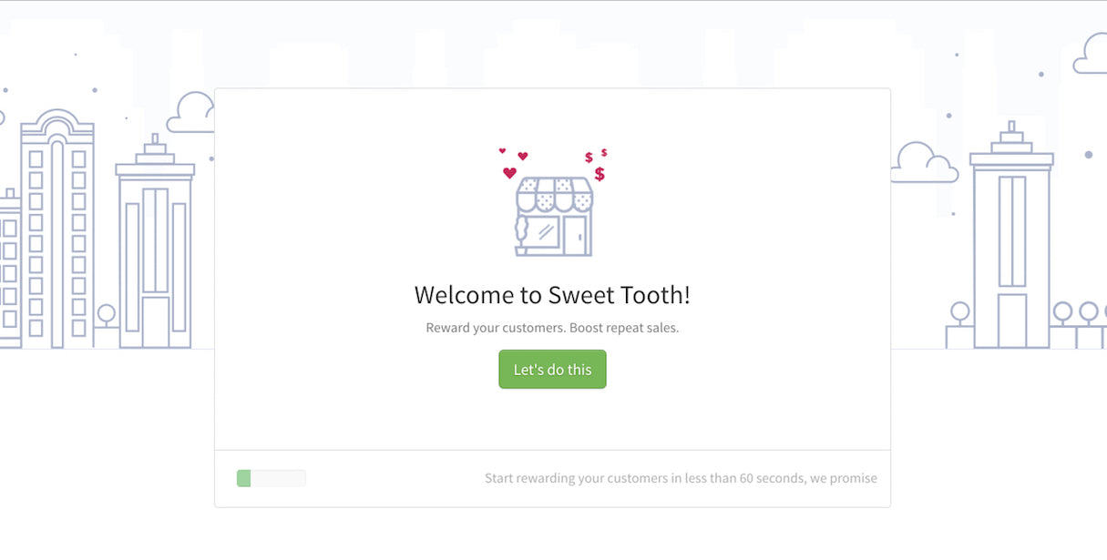 Shopify App Onboarding: Sweet Tooth flow step 1