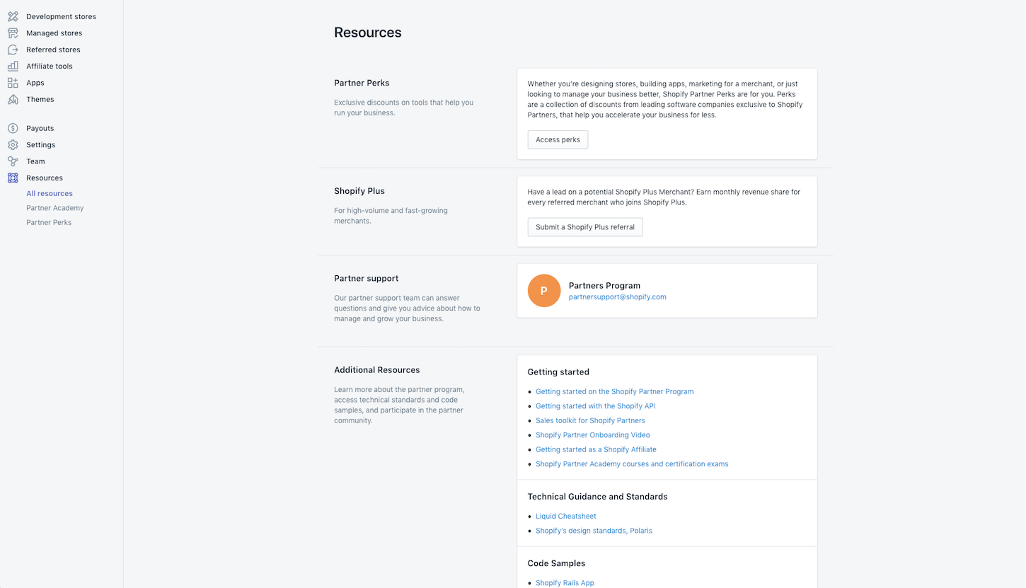Shopify Partner program support