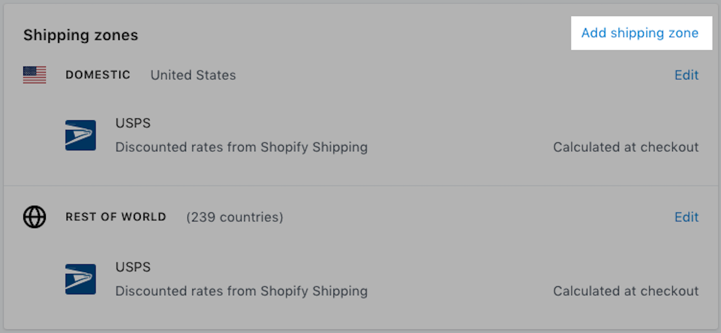 shopify shipping: zones