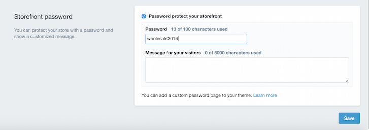 Enabling a storefront password on your wholesale ecommerce store