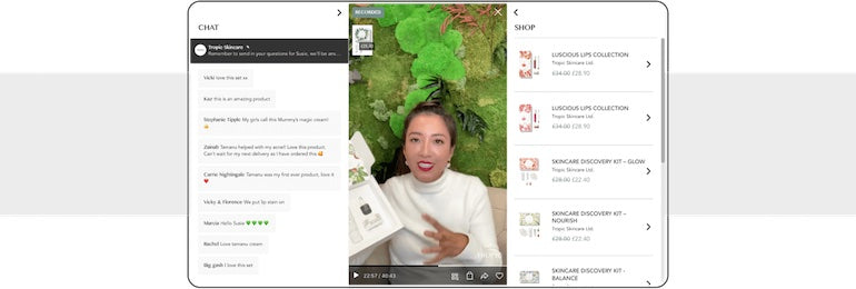 Screenshot of Susie Ma doing a live shopping experience