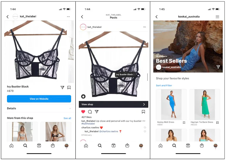 three images side by side of products being displayed on instagram