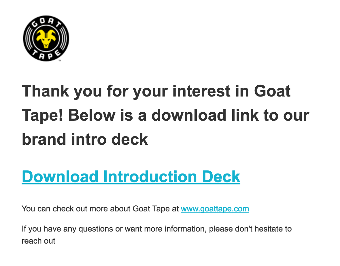 Successful Marketing Campaigns: Thank you goat tape landing page