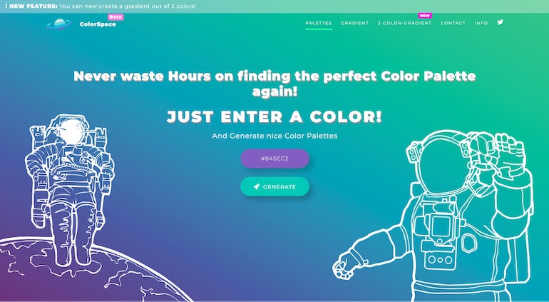Screenshot of the ColorSpace home page
