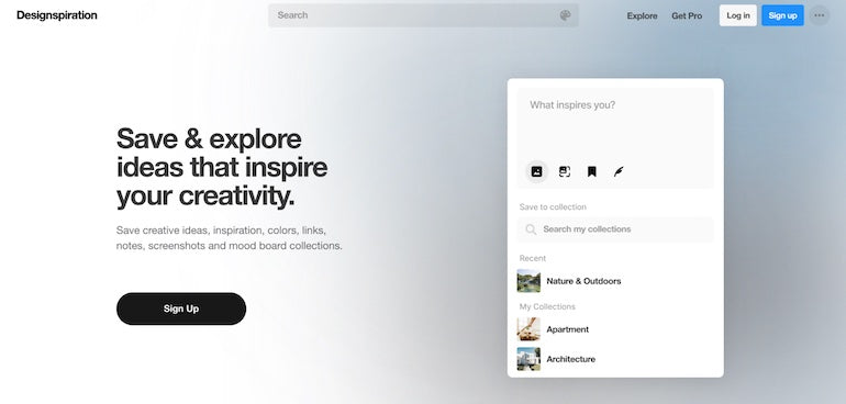 screenshot of the Designspiration home page