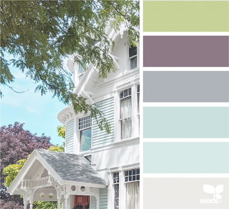 an image of a pastel color palette beside an image of an older victorian era house