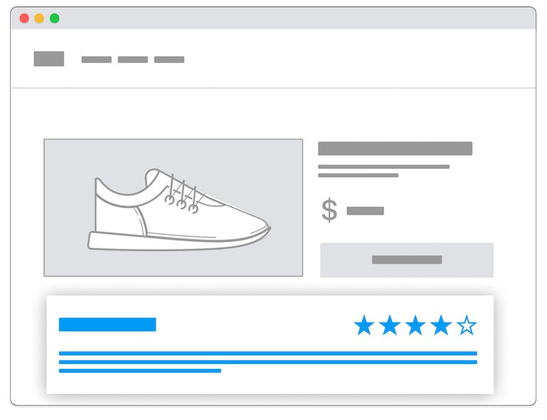 image of a mock web page with the template added and ratings