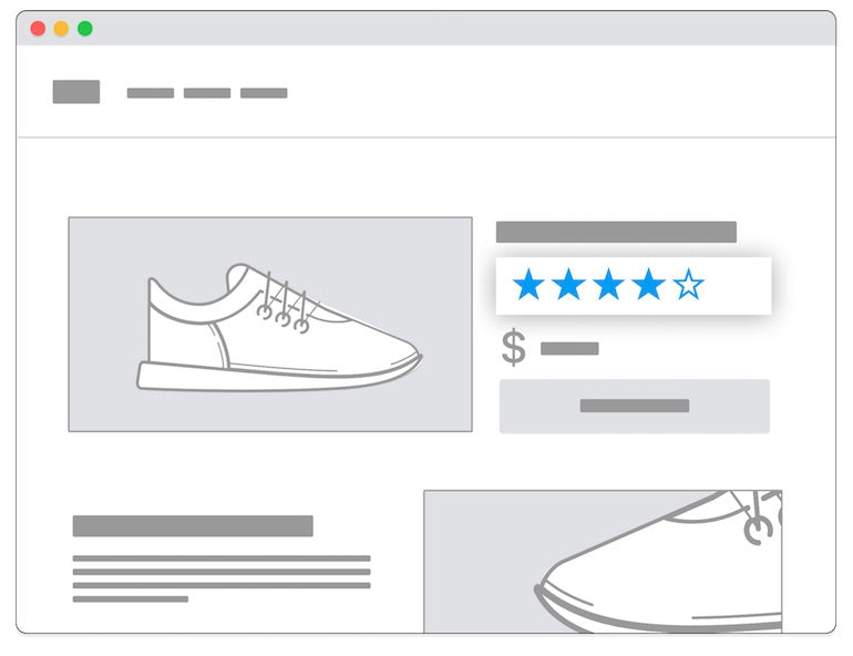 image of a mock web page with sketch sneakers and ratings