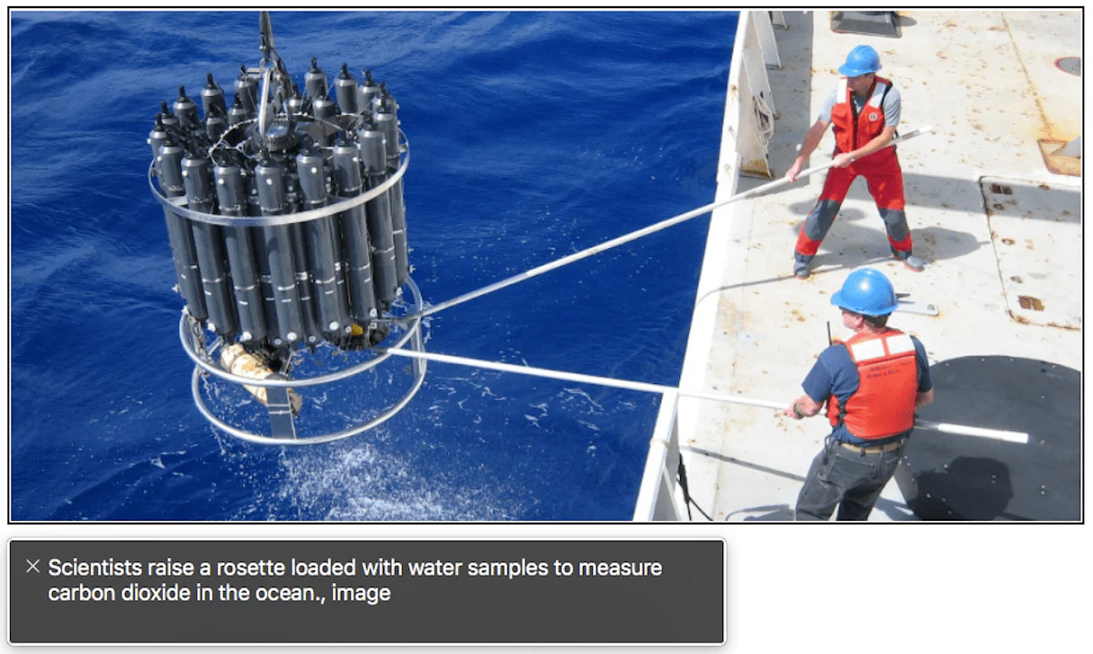 A screenshot shows an image from NOAA.gov with the associated alt text in VoiceOver.