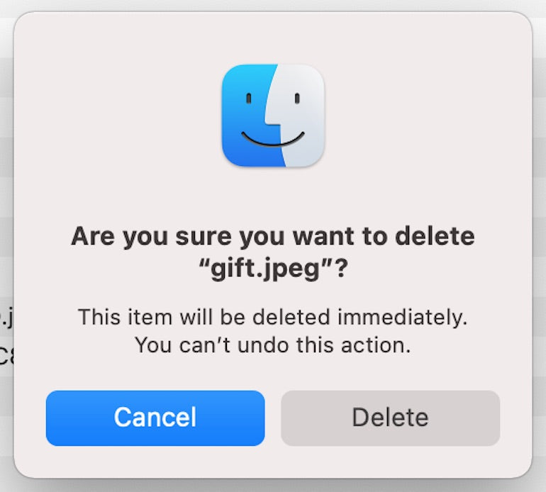 usability heuristics: screenshot of apple ios delete file notification