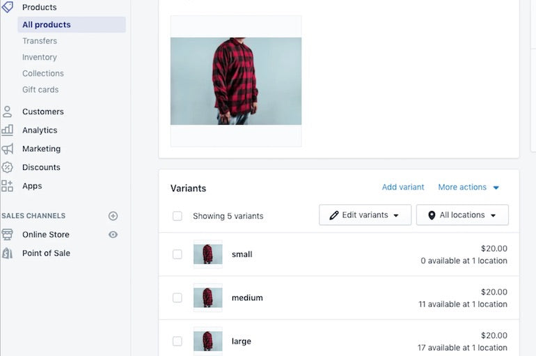 User test app: Screenshot of a plaid jacket in different size variants showing how it looks to test your app on size variants in the Partner Dashboard.