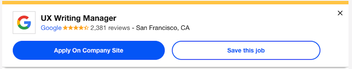 UX writer Google job advert