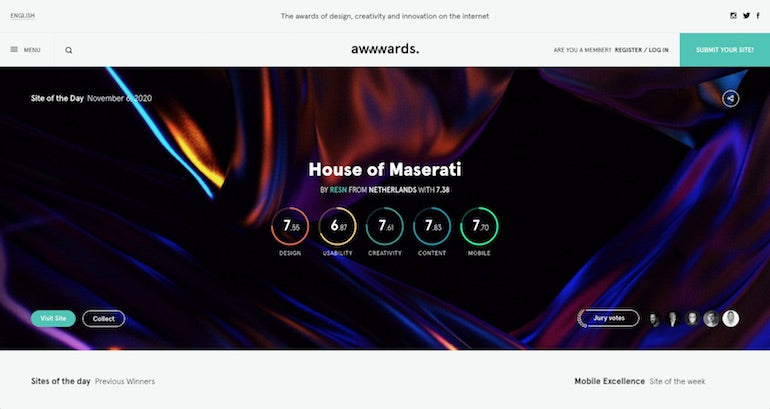 web design awards: Awwwards site screenshot