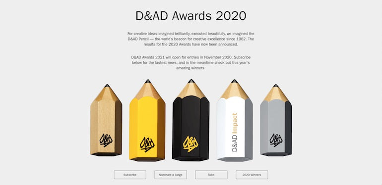 web design awards: D&AD awards site screenshot