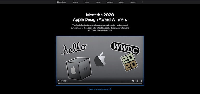 web design awards: Apple design awards competition site screengrab