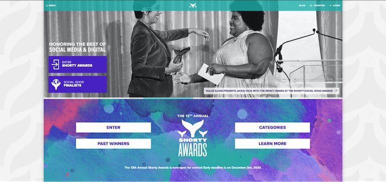 web design awards: the shorty awards site screengrab