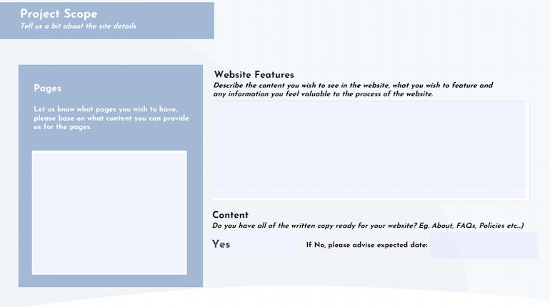 web design project management: project intake form