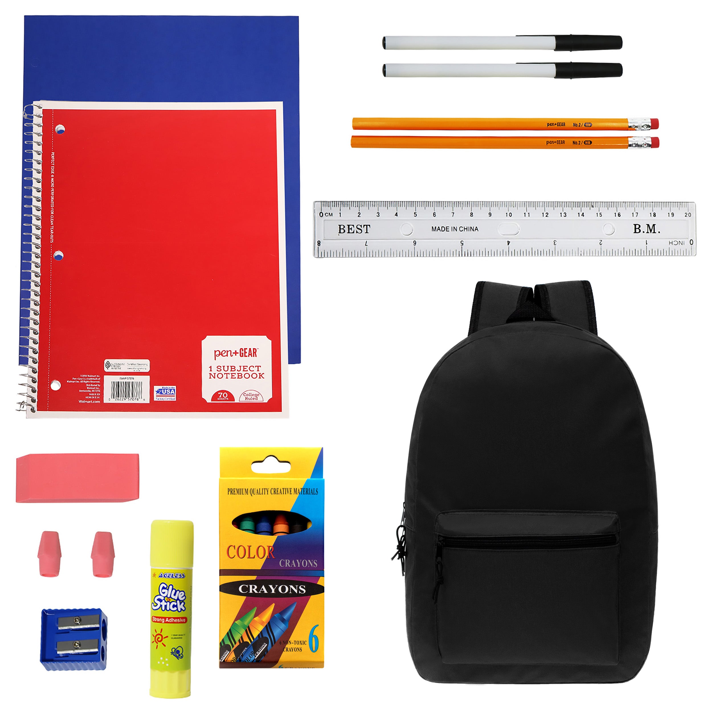 50 Piece Wholesale Basic School Supply Kit With 17 Backpack All Black