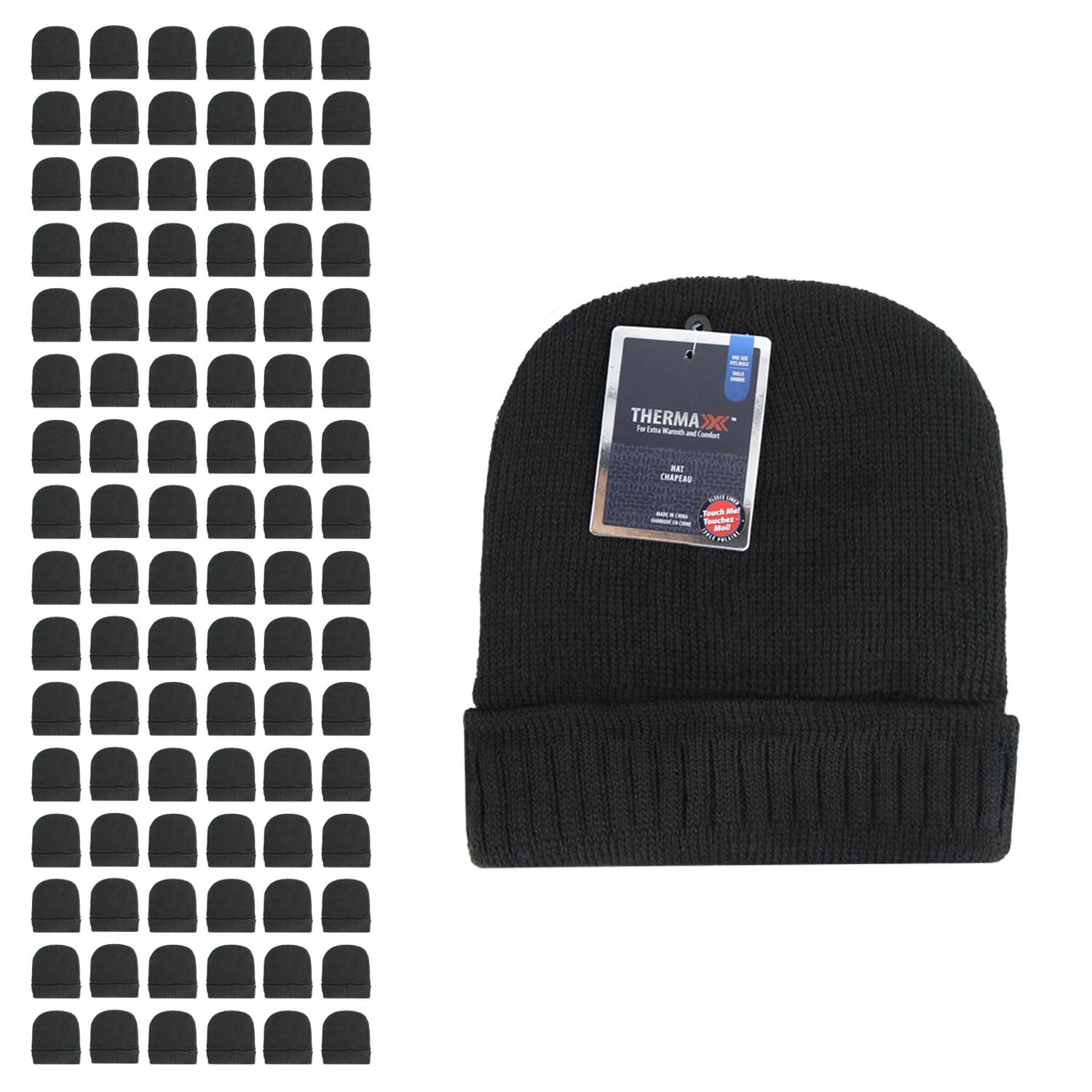 Unisex Wholesale Beanies in Black - Bulk Case of 48