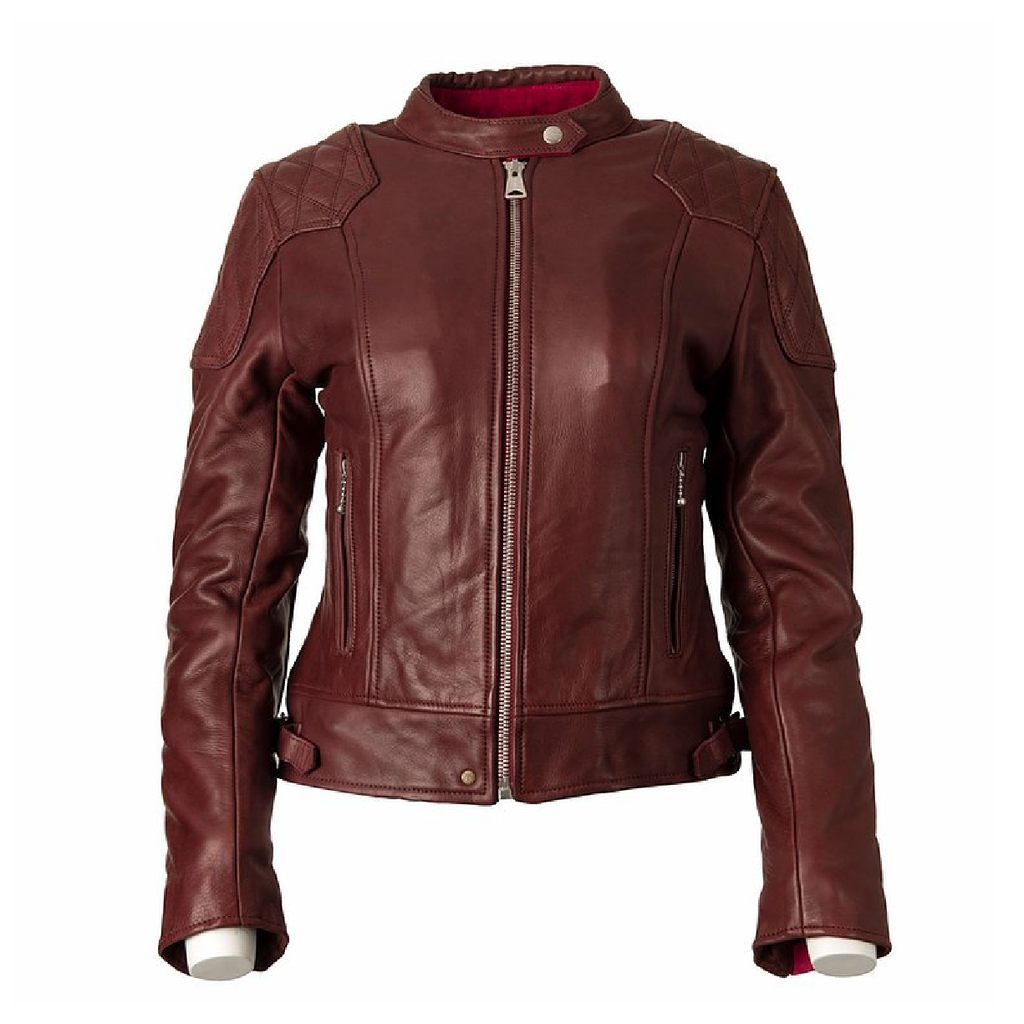 GOLDTOP 76 CAFE RACER Ladies Leather Jacket in Burgundy – Oily Rag Co