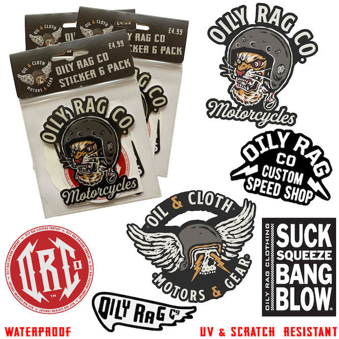 6 Pack Sticker Set (A)-Collection of Cool Oily Rag UV & Waterproof Sti –  Oily Rag Co
