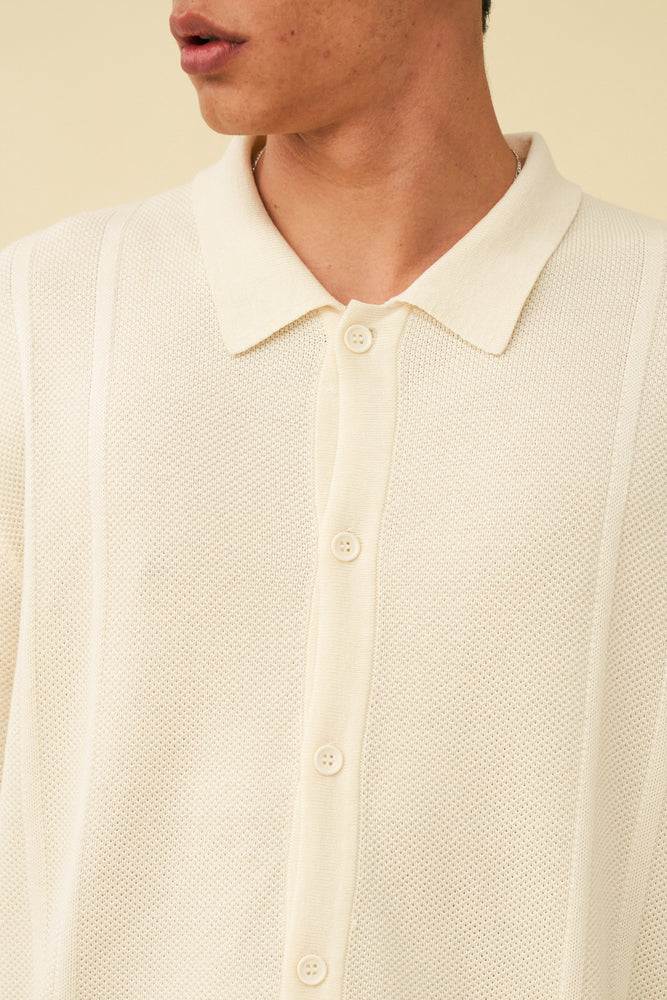 STANLEY WAFFLE KNIT POLO - ECRU – bound