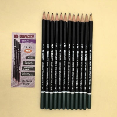 Quality Mono Art Lead Sketching Pencils 12 pack Mix (5H to 7B), Basics.pk