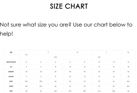 Size Chart – Calluna Collection