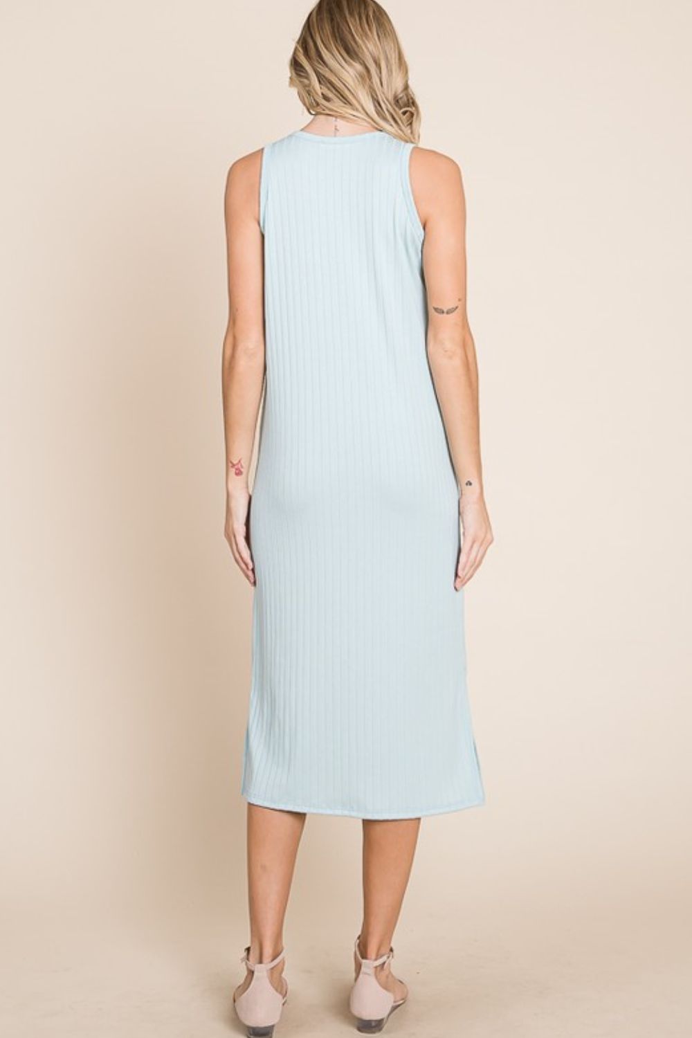 BomBom Apparel Light Mint, Ribbed Knit Sleeveless Midi Dress USA 🇺🇸