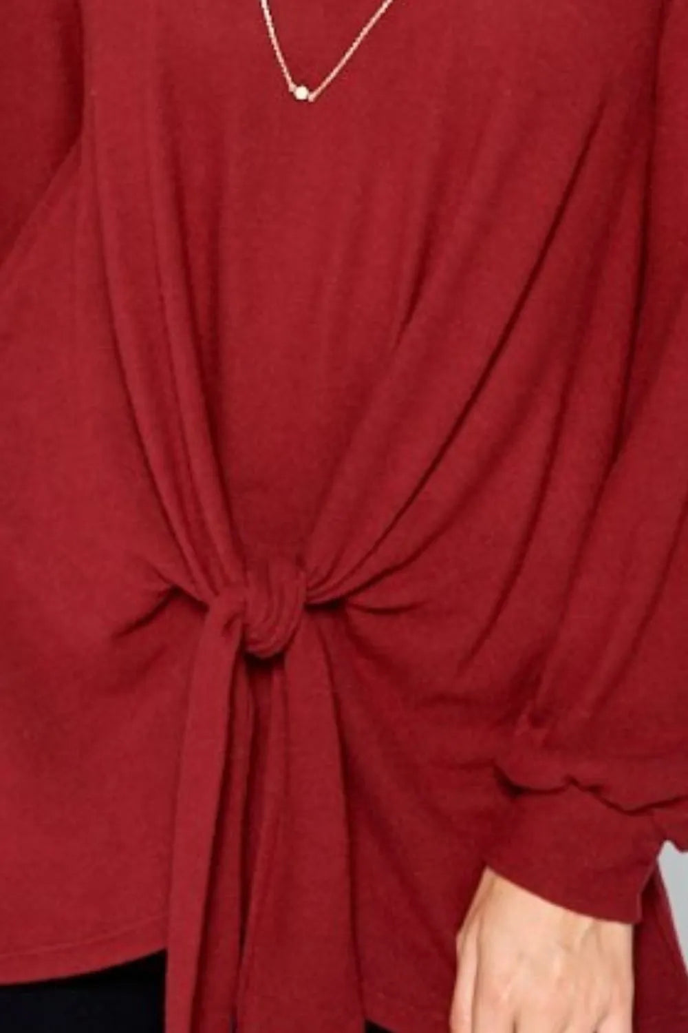 Super Lady Full Size Round Neck Knot Front Hacci Blouse USA 🇺🇸 ONLY MED & 3XL REMAINING!