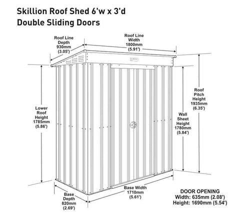 6x3 Pent Metal Roof Shed